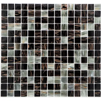 Obklad Skleněná černá, šedá, zlatavá 20x20mm