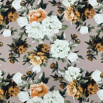 Úplet béžový 20303, žluté a bílé květy, š.150