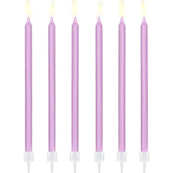 Dortová svíčka Úzká svíčka lila, 12 ks, 14 cm
