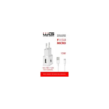 Síťová nabíječka WG Fast 1xUSB-Quick Charge 3.0 5V-9V-12V (Micro USB cable) (Bílá)