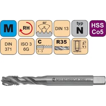 Závitořezný nástroj NÁSTROJE CZ Strojní závitník /CZZ2050/ ISO3 pro metrický závit se šroubovitou drážkou CZZ Závit: M8 ISO3