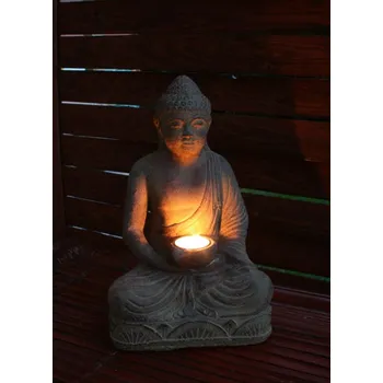 Svícen Socha Budha Buddha na čajovou svíčku 30cm patina BY