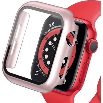 Příslušenství k chytrým hodinkám 2v1 Kryt s ochranným sklem na Apple Watch 40 mm (4.série) - světle růžový
