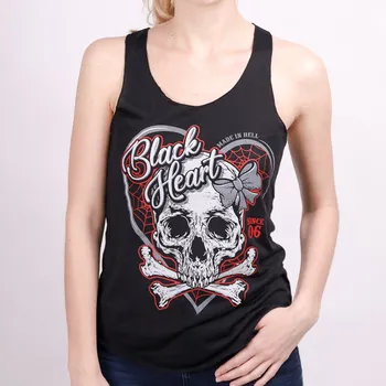 Dámské Tílko BLACK HEART RIBON SKULL Barva: Černá, Velikost: S