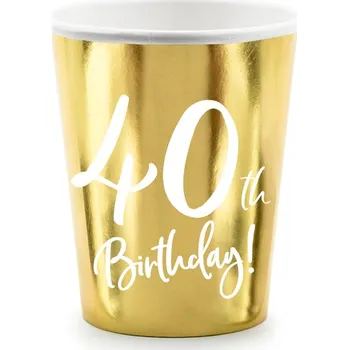 Jednorázové nádobí Papírové kelímky k 40. narozeninám - zlaté 6ks