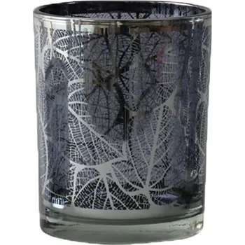 Svícen Tmavě šedý svícen Tree s motivem listů - 7*7*8cm