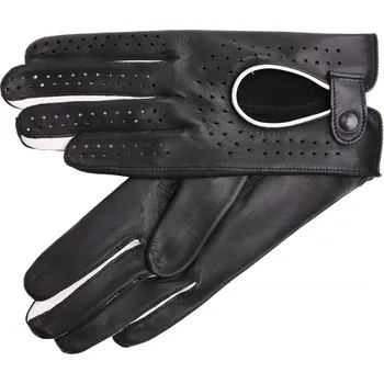 Rukavice Špongr Dámské kožené řidičské rukavice ZONDA černé s bílou šichtlí Velikost: 7"