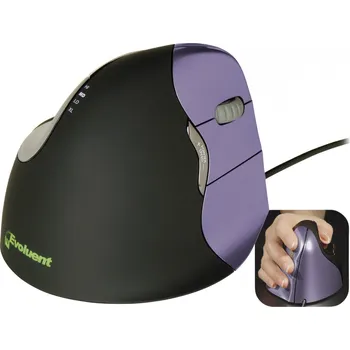 Myš Evoluent Vertical Mouse 4 VM4S optická ergonomická myš, přenos USB, 6 tlačítko, 2800 dpi, černá, fialová