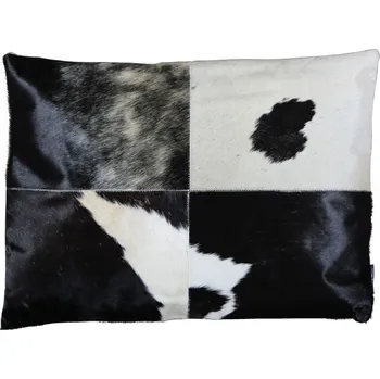 Dekorativní polštářek Bílo-černý kožený polštář s výrazným stehem Stitch Cow - 45*60*15 cm