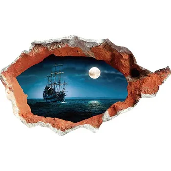 Samolepící dekorace Živá Zeď Samolepka na zeď Plující loď při úplňku113 x 67cm