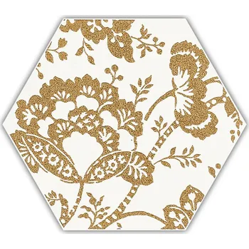Obklad Shiny Lines gold heksagon inserto C - dlaždice šestihran dekor 17,1x19,8 bílá 157731