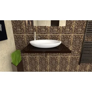 Deska pod umyvadlo Besteco Dřevěná Závěsná Deska pod Umyvadlo na Desku, Hnědá Lesklá, Robustní MDF, 80 x 50 x 4 cm