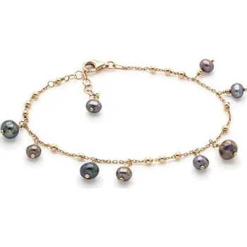 Šperk ISHWARA - Handmade Italian Jewellery Náramek se zavěšenými perlami, ISHWARA Povrchová úprava stříbra: žluté zlato, Výběr drahého kamene: černá perla