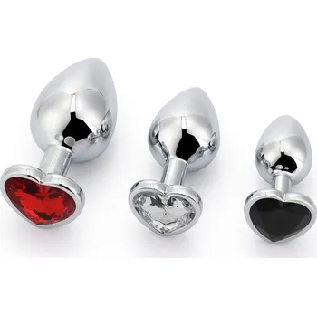 Anální šperk Brutus 3 Size Alu Plug Set with Colored Heart Shaped Stone