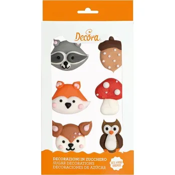 Decora Cukrové zdobení na dort lesní zvířátka 6 ks Jedlá dekorace na dort Decora Cukrové zdobení na dort lesní zvířátka 6 ks