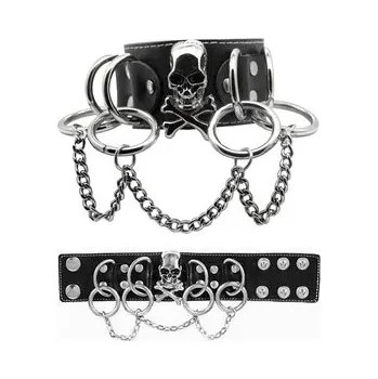 Náramek Metalový náramek s lebkou a kruhy