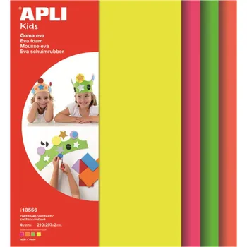Barevný papír Apli Pěnovka Fluor (žlutá, zelená, oranžová, růžová) 210 x 297 x 2 mm A4 4 listy