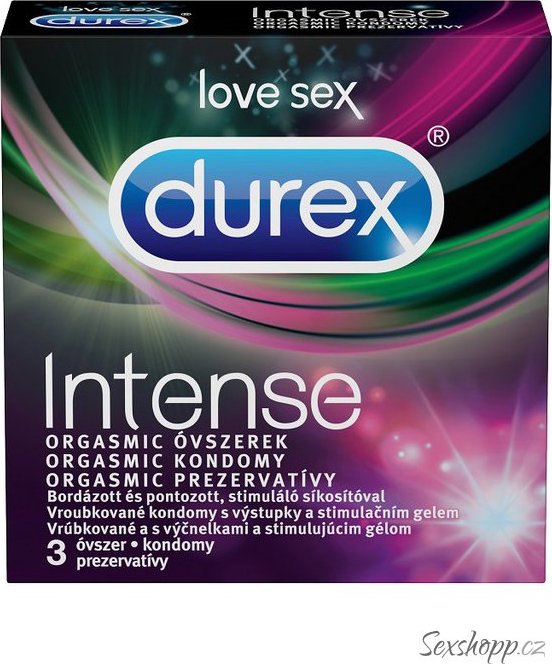 Kondomy s vroubky a stimulačním gelem Durex Intense, 3 ks