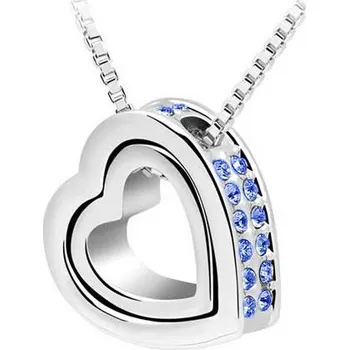 Náhrdelník Načančaná.cz Stříbrný náhrdelník Dvojité srdce - 4 barvy Barva: Modrý