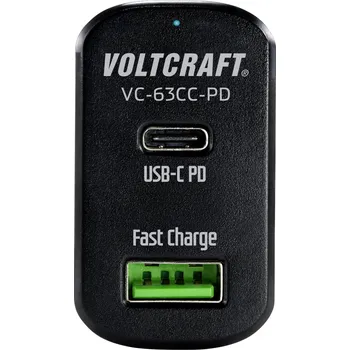 VOLTCRAFT CAS-63 USB nabíječka, USB Power Delivery (USB-PD) , 1x USB A , 1x USB-C®, 63 W, Dodávka energie, černá