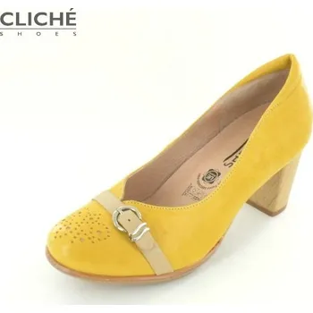 Dámské lodičky Žluté komfortní kožené lodičky, dřevěný podpatek 40