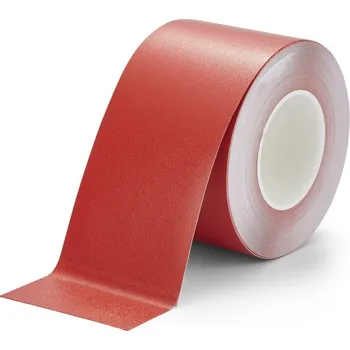 Výstražná páska Červená plastová voděodolná protiskluzová páska FLOMA Resilient Standard - délka 18,3 m, šířka 10 cm, tloušťka 1 mm