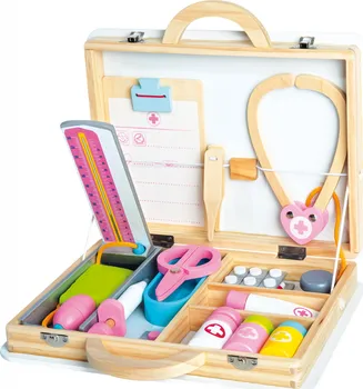 Dřevěná hračka BINO Doktorský kufřík dětské lékařské potřeby set 15 ks