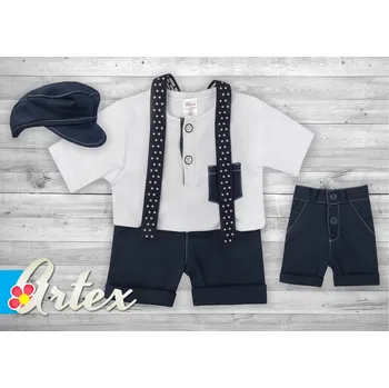 Kojenecká souprava Chlapecký modro bílý set s kraťasy a bekovkou 4-dílný A90