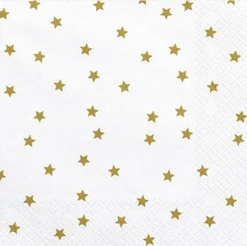 Papírový ubrousek PartyDeco 33 x 33 cm bílé/zlaté hvězdy 20 ks