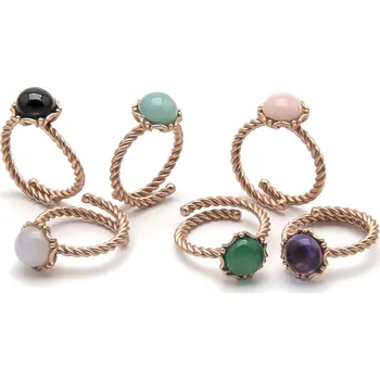 Prsten ISHWARA - Handmade Italian Jewellery Prsten s drahými kameny, ISHWARA Povrchová úprava stříbra: růžové zlato, Výběr drahého kamene: zelený achát