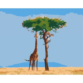 Malování podle čísel - Krmení žirafy Velikost: 40x50cm, Rámování: Pouze srolované plátno