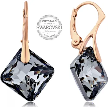 Módní doplněk Levien Růžově pozlacené náušnice s tmavými krystaly Princess + 2 měsíce na vrácení zboží