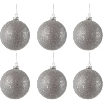 Vánoční dekorace Sada šedých vánočních koulí s flitry (6 ks) - 8*8*8 cm