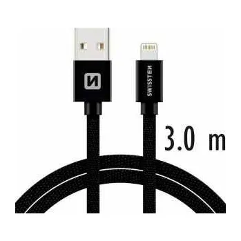 Kabel Swissten 71527600 USB 2.0, zástrčka A - zástrčka Lightning, opletený, 3m, černý