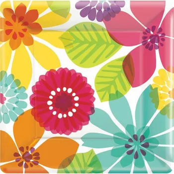 Party nádobí AMSCAN - Sada 8 talířů barevn květiny -