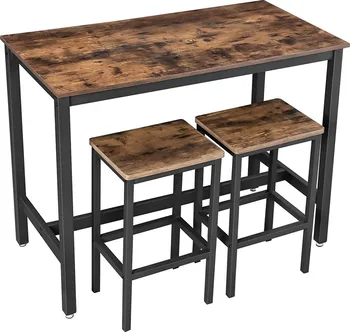 Jídelní set VASAGLE Barový stůl se dvěma židlemi 120 x 60 cm hnědý