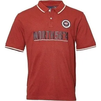 Pánské tričko s límečkem - polokošile vínová s potiskem a nášivkou NORTH 56°4 5XL - 8XL krátký r...