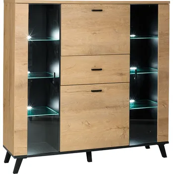 Obývací stěna Komoda, dub lefkas/černá, SIRAN TYP 3