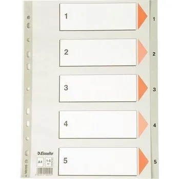 Rejstříky, šedá, A4, plast, 1-5, ESSELTE