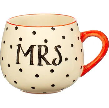 Sass & Belle Krémový puntikovaný hrnek s červeným uchem a nápisem MRS
