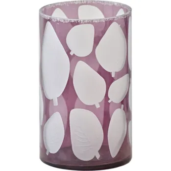 Svícen Skleněný svícen lila s listy 20x12 cm