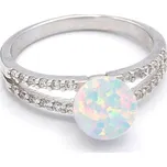 Prsten z bílého zlata s opálem a pruhy zirkonů 2,15g