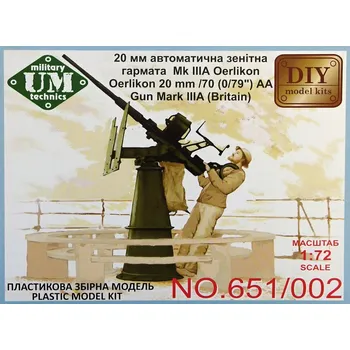 Plastikový model Unimodel 1/72 Oerlikon 20mm/70(0,79") Gun Mark IIIA (Brit.)