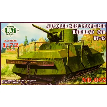 Plastikový model Unimodel 1/72 Armored Self-Propelled Railroad Car DT-45