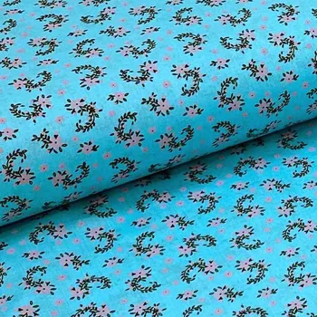 Bavlněné plátno P0447 aqua, růžový drobný květ, š.140