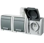 ATLAS IP65 Zásuvka 3x 2P+PE, 3-násobná vodorovná s vývodkou M20, na povrch, šedá