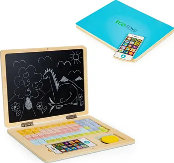 Dřevěná hračka EcoToys Dřevěný notebook s magnetickým monitorem modrý