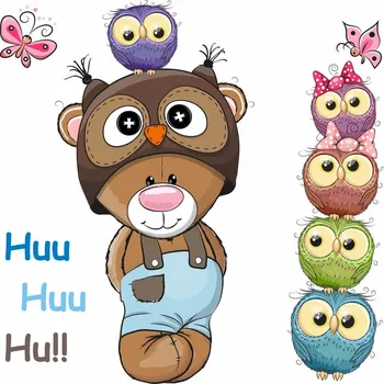 Samolepící dekorace Medvídek a sovičky samolepka na zeď - M