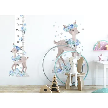 dětský metr Pastelowe Love Nálepka na zeď - dětský metr srnka barva: Modrá