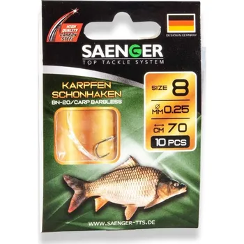Rybářský háček Saenger Návazec na kapry bezprotihrotý Karpfen Schonhaken vel. 8, 10 ks/bal